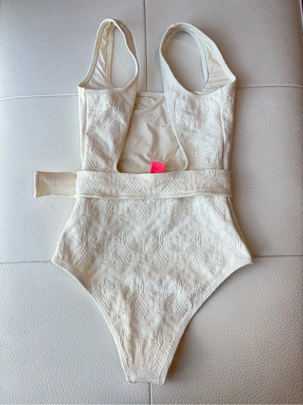 Farm Rio: WHITE PINEAPPLE MATELASSE ONE PIECE